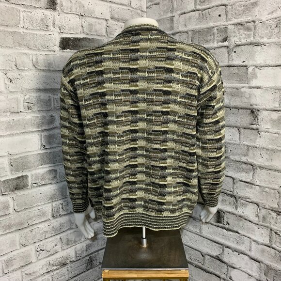 Vintage 90s Jantzen Sweater L Geometric Textured Knit Grunge Grandpa Dad Retro - Picture 4 of 12